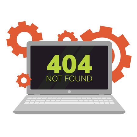  Simple flat illustration of a laptop. Failure, broken computer. Error 404 on the screen. Drawing on a white background.のイラスト素材