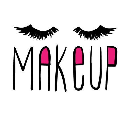 inscription makeup eyelashes doodle illustrationのイラスト素材