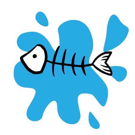 Doodle sketch fish bone on white background, cartoon skeletonのイラスト素材