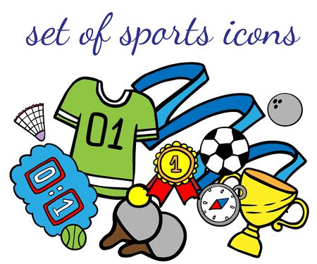 Doodle set of sport icons on a white backgroundのイラスト素材