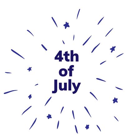 Doodle sketch salute with the inscription, July 4 on a white backgroundのイラスト素材