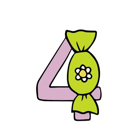 number four cute illustration with candyのイラスト素材