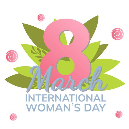 Happy Women's Day vector banner template. 8 March concept with copyspace. Different female flat characters, tiny people spending time together. Grl pwr, sisterhood, diversity, equality articleのイラスト素材