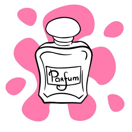 doodle sketch perfume bottle, illustration of aroma retro bottle, icon on a white background.のイラスト素材