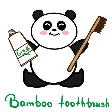Bamboo toothbrush wih panda zero waste concept vector illustrationのイラスト素材