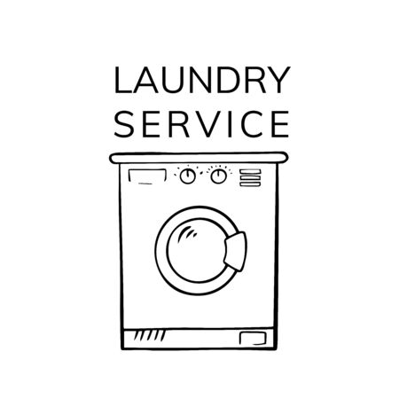 Hand drawn doodle Laundry set Vector illustration washing icons isolated on the white background. Laundry concept elements. Branding technology concept for Header banner, flyer, card, brochure.のイラスト素材