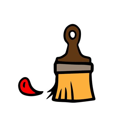 Icon brush with a drop of paint, doodle sketch on a white backgroundのイラスト素材