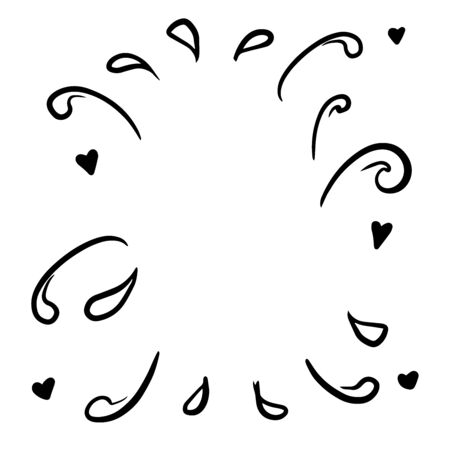 doodle sketch splashes and hearts with space for inscriptionのイラスト素材