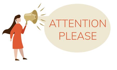 Public Promotion Service Flat Social Media Banner. Faceless Man Holding Megaphone Cartoon Character. Activist Collecting Signatures Vector Illustration with Copyspaceのイラスト素材