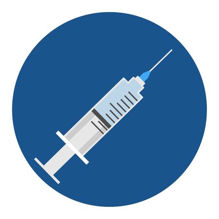 simple, flat illustration of a syringe. Illustration injection, vaccination for icons, buttons, logo on a white background.のイラスト素材