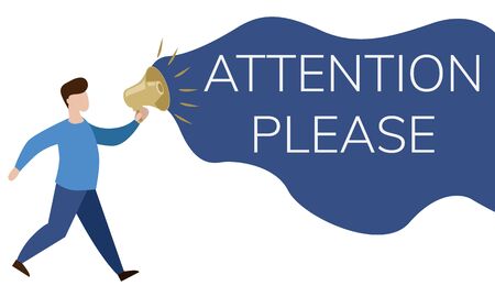 Public Promotion Service Flat Social Media Banner. Faceless Man Holding Megaphone Cartoon Character. Activist Collecting Signatures Vector Illustration with Copyspaceのイラスト素材