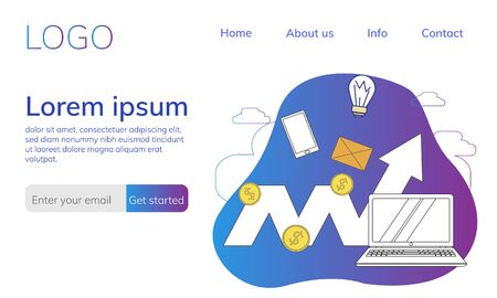 Simple, flat illustration with the outline of a business team template. Concept of flat design web page or mobile app.のイラスト素材