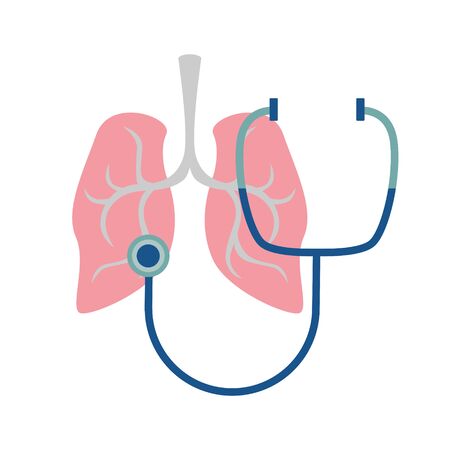 Simple flat illustration of the lungs and a stethoscope, concept for banner on tuberculosis, coronovirus, covid-19のイラスト素材