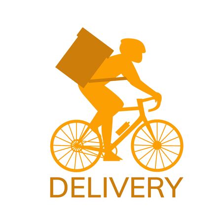 Simple flat illustration of a cyclist, man on a bicycle. Delivery icon.のイラスト素材