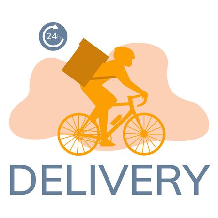 Simple flat illustration for delivery service. Cyclist with bagのイラスト素材