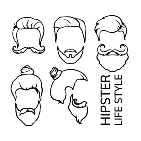  Doodle sketch beard and men's hairstyles on a white background.のイラスト素材