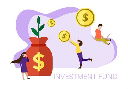 Plant bag of money icon. Simple flat illustration of a bag with money and a sprout on a white background.のイラスト素材