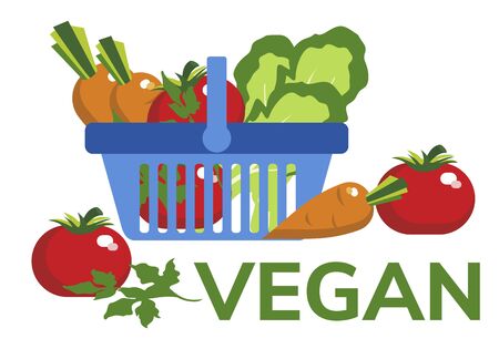 Simple flat illustration of organic food. Landing page, layout, banner with vegetables.の写真素材