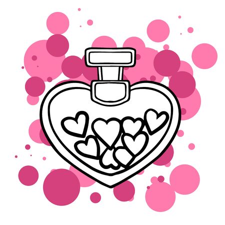 Doodle sketch bottle with hearts. Simple, flat illustration for Valentines Dayの写真素材