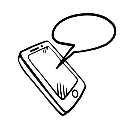 doodle phone with bubble speech,  phone message in the cloudの写真素材
