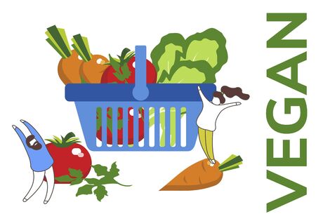 Simple flat illustration of organic food. Landing page, layout, banner with vegetables.の写真素材
