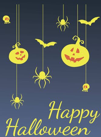 Happy Halloween greeting card template. Pumpkin and other traditional elements of Halloween.の写真素材