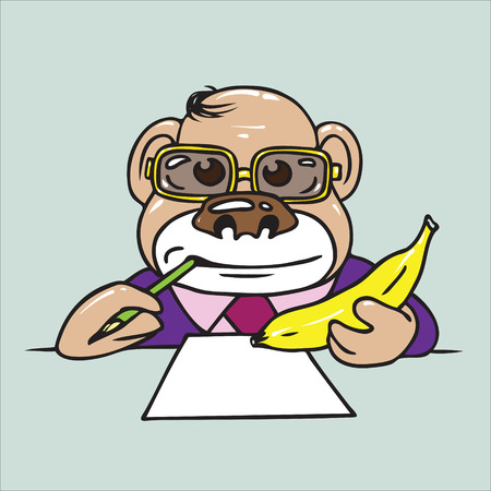 The monkey the psychiatrist with a banana in a hand attentively listens to your associationsのイラスト素材