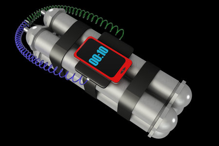 Bomb with clock timer isolated on black background. 3D image