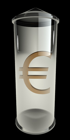 concept of euro sign in a glass flask. isolated on black background. 3d illustrationの写真素材