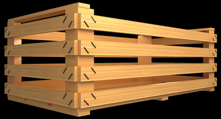 wooden crate. isolated on black background. 3d illustrationの写真素材