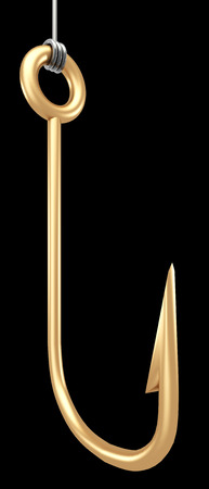 Shiny fishing hook. realistic. isolated on black background. 3d illustrationの写真素材