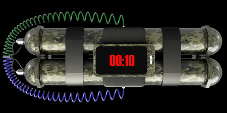 Bomb with clock timer isolated on black background. 3D image