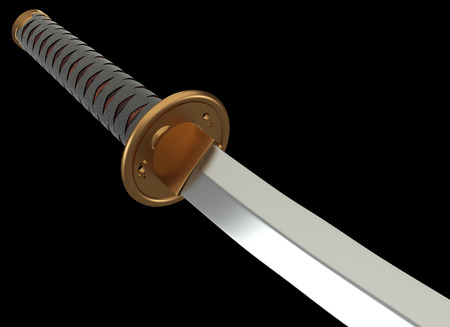 Japanese traditional samurai sword, katana. realistic. isolated on black background. 3d illustrationの写真素材