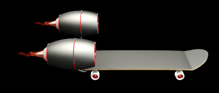 Concept. Skateboard turbine engines. isolated on black background 3d illustration. high resolutionの写真素材