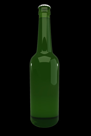Glass Beer Bottle. isolated on black background. 3d illustrationの写真素材