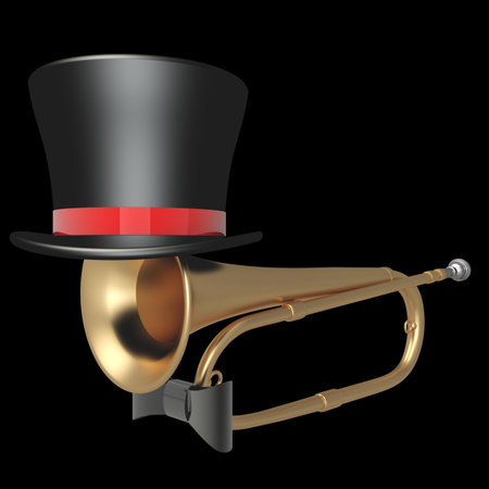 Old brass bugle. isolated on black background. 3d illustration