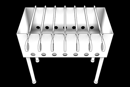 Folding barbecue grill camp wood stove. isolated on black background. 3dの写真素材