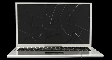 Laptop. broken screen. isolated on black background. 3dの写真素材