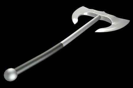 two headed battle axe. isolated black background. 3dの写真素材