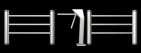 metallic turnstile. isolated on black background 3d illustration. high resolutionの写真素材