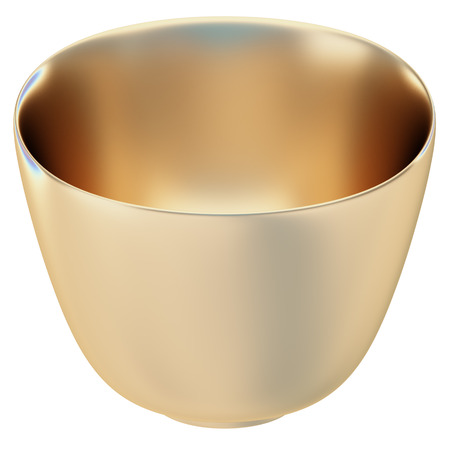 Collection of gold objects. Golden Empty rice bowl with chopsticks. isolated white background. 3D.の写真素材