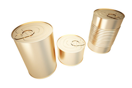 Golden closed bank of canned food. isolated on white background. 3d illustration.