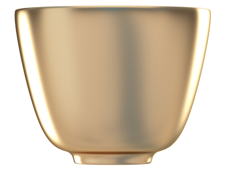 Collection of gold objects. Golden Empty rice bowl with chopsticks. isolated white background. 3D.の写真素材