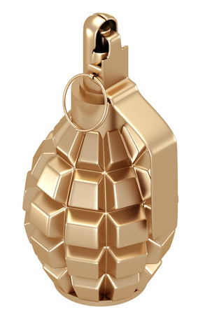 Golden grenade. isolated on white background. 3d illustration.の写真素材