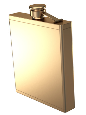 Golden Hip flask. isolated on white background. 3d illustration.の写真素材