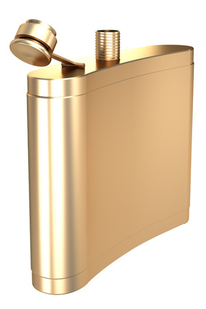 Golden Hip flask. isolated on white background. 3d illustration.の写真素材