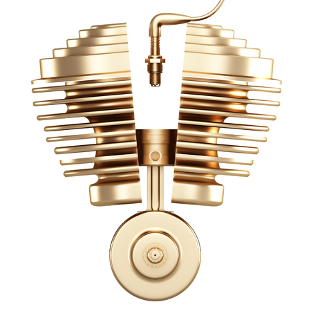 Golden motorcycle engine in incision. isolated on white background. 3d illustration.の写真素材