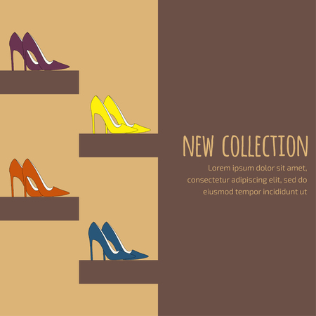 Fashion background for invitation on new collection presentation in dark brown colors with pumps (court shoes) on high heelsのイラスト素材