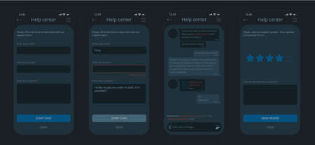Dark theme for chat bot window ui for smart phone. Dialog design can be used as a part of support application or website.のイラスト素材