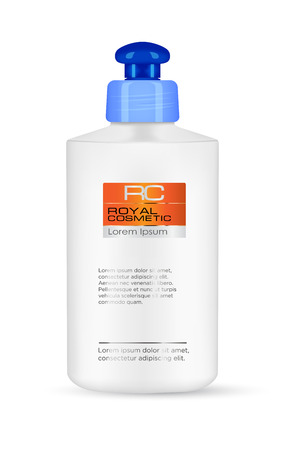 Realistic glossy white tube cosmetic bottle for shampoo, gel, soap. Package design cosmetic products. Isolated on white background.のイラスト素材